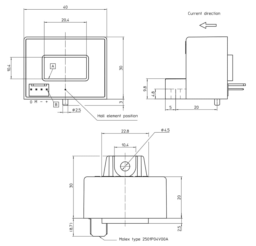 Mechanical Drawing - LEM HAS Panel Mount Current Transducers